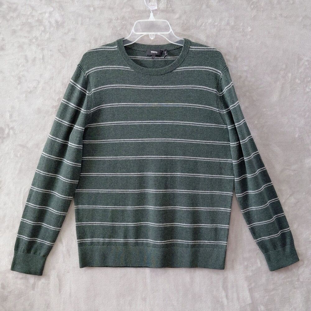 Theory Riland P Hardman Merino Wool Blend Sweater Men's Large Green Striped EUC